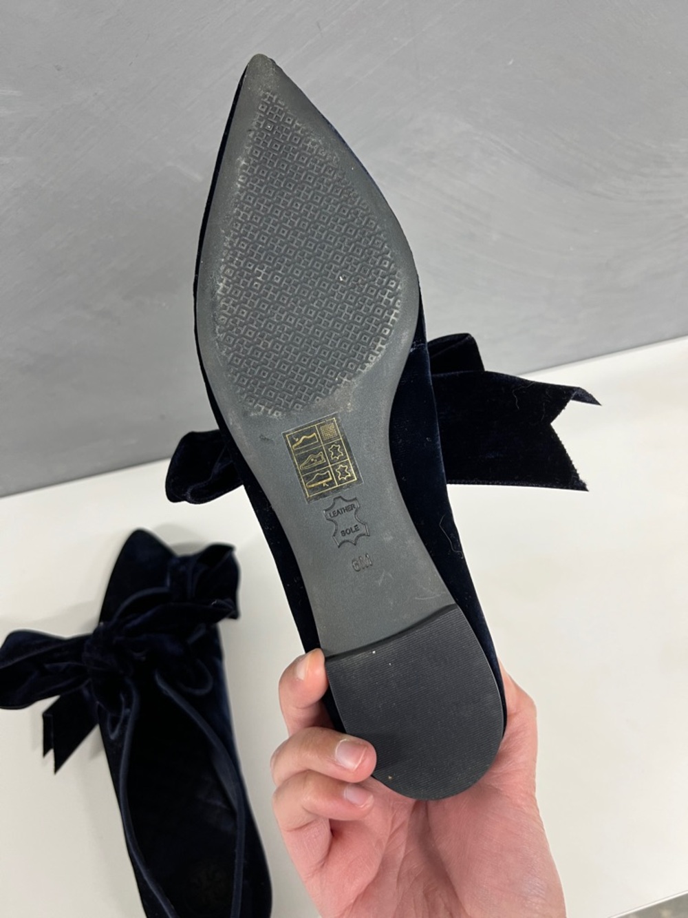 Tory Burch Blue Velvet Pointed Bow Flats - Picture 3 of 7